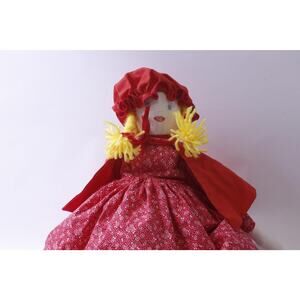 1970s Little Red Riding Hood, Topsy-Turvy Doll, Rag Doll, Cloth Toy, Red Floral